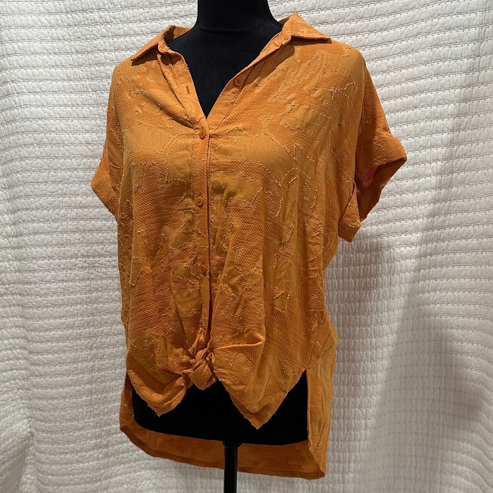 Splendid Collection Orange Tie Front Button-Down Short Sleeve Shirt MSRP $108
